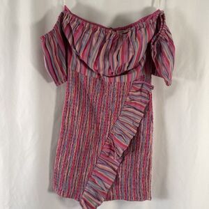 Tularosa Mini Dress Women's XS Pink Striped Smocked Off the Shoulder Pullover